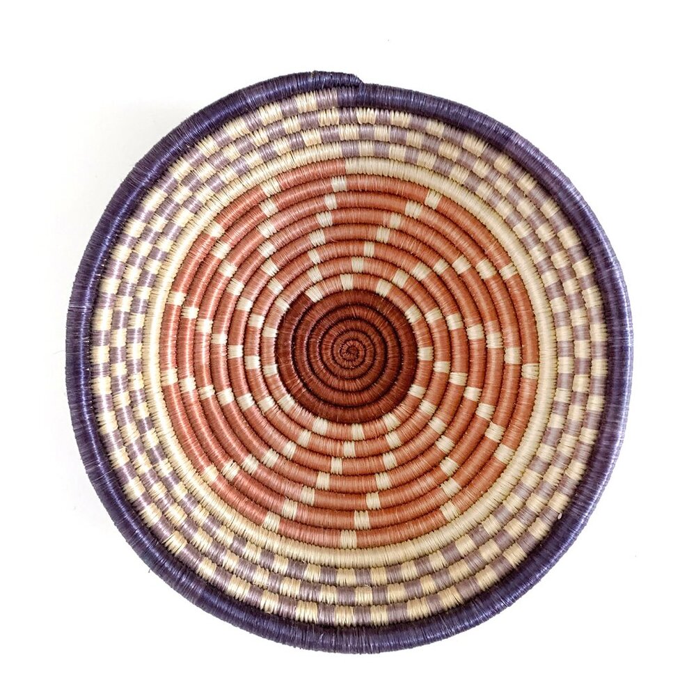 Moroccan Coiled Hand Woven Round Multicolor Hangable Basket: 9"
